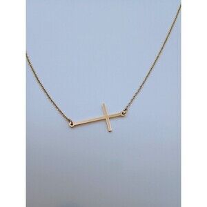 Gold Plated Horizontal Cross Necklace - Adjustable Chain